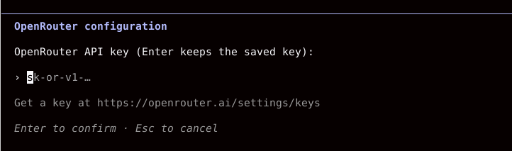 Tela de configuração da chave do OpenRouter